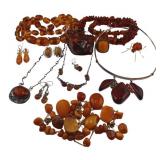 JEWELRY. Amber and Silver Jewelry Grouping.