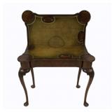 Q.A. Walnut Flip Top Game Table W/ Leathertop.