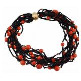 JEWELRY. 14kt Gold, Coral, and Onyx Necklace.