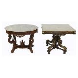 2 Carved Victorian Marbletop Tables.