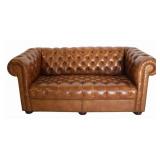 Brown Leather Upholstered Chesterfield Sofa.