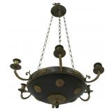 Empire Style Gilt & Patinated 6 Arm Chandelier .