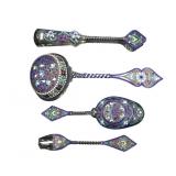SILVER (4) Assorted Russian .916 Silver Cloisonne