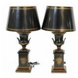 Contemporary Pair of Urn Form Tole Lamps w/Shades.