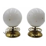 Midcentury Pr Of Gilt Metal Sconces With Milk