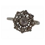 JEWELRY. Platinum and Diamond Floral Ring.
