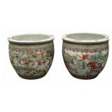 Pair of Large Chinese Famille Verte Planters.