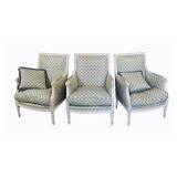 3 Quality Louis XV1 Painted & Upholstered Arm Chai