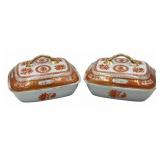 Pair of Chinese Gilt and Iron Red Lidded Tureens.