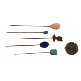 JEWELRY. (5) Stick Pins and (1) Cameo Brooch.