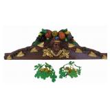 Vintage Carved Wood Over Door Crown & 2 Sconces.