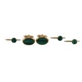 JEWELRY. 14kt Gold and Malachite Cufflink and Stud