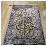 Vintage And Finely Hand Knotted Silk Carpet .