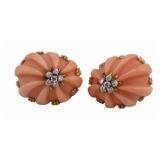 JEWELRY. Pair of TRIO 18kt Gold Coral and Diamond