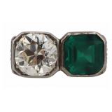 JEWELRY. Art Deco Platinum 2+ ct Diamond & Emerald