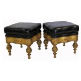 Pair Antique Continental Giltwood Upholstered
