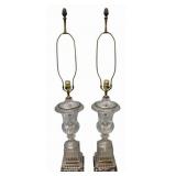 Pair of Paul Hanson Baccarat Style Glass Urn Lamps