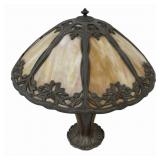 Arts And Crafts Metal & Slag Glass Table Lamp.
