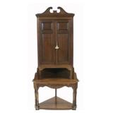 Antique English Oak Corner Cabinet On Stand.