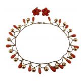 JEWELRY. Victorian 18kt Gold and Salmon Coral Swag
