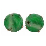 JEWELRY. 13.5kt Gold and Carved Jade Earrings.