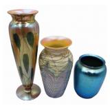 3 Durand Art Glass Vases Together With An