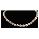 JEWELRY. Graduated Pearl 14kt and Diamond Necklace
