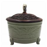 Chinese Incised Celadon Footed Incense Burner with