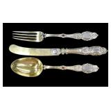 SILVER. (3) Pc. English Gilt Silver Jeweled