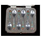 SILVER. (2) Cased Sets of English Silver & Enamel