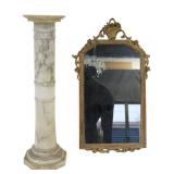 Antique Marble Pedestal Together With A Mirror.