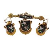 JEWELRY. 3 Pc Italian 14kt Micromosaic Bird Suite.