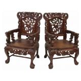Pair of Antique Asian Heavily Carved Hardwood