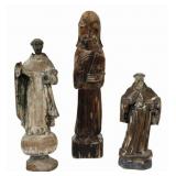 3 Antique Carved Polychrome Wood Santos Figures.