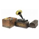 Edison Cylinder Phonograph With Horn & Cylinders.