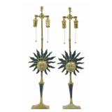 Pair of Signed Pepe Mendoza Bronze Sunflower Lamps