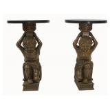 An Antique Pair Of Carved Wood Figural Pedestals.