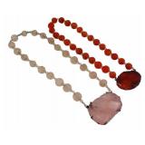 JEWELRY. (2) Chinese Carved Stone Necklaces.