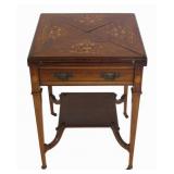 Edwardian Inlaid Leathertop Handkerchief Table.