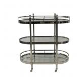 Vintage Chrome Serving Cart With Glass & Mirror
