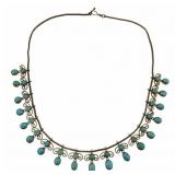 JEWELRY. Antique Silver Gilt & Turquoise Necklace.