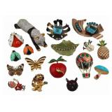 JEWELRY. (17) Costume Brooches Inc. Signed.