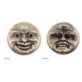 STERLING. "Happy & Sad" Sterling Moon Vesta Case.