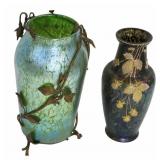 2 Pcs Loetz 1 Bronze Frame  & 1 Enameled [temp]