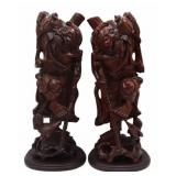 (2) Large Chinese Carved Wood Standing Figures.