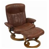EKORNES Leather Upholstered Lounge Chair & Ottoman