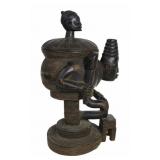 Antique Carved African Figural Lidded Ritual Bowl