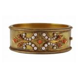 JEWELRY. Victorian Pearl and Coral Hinged Bracelet