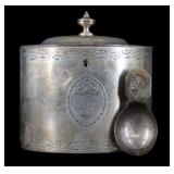 SILVER Georgian English Silver Tea Caddy and Spoon