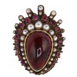 JEWELRY. Antique Garnet Ruby and Seed Pearl
